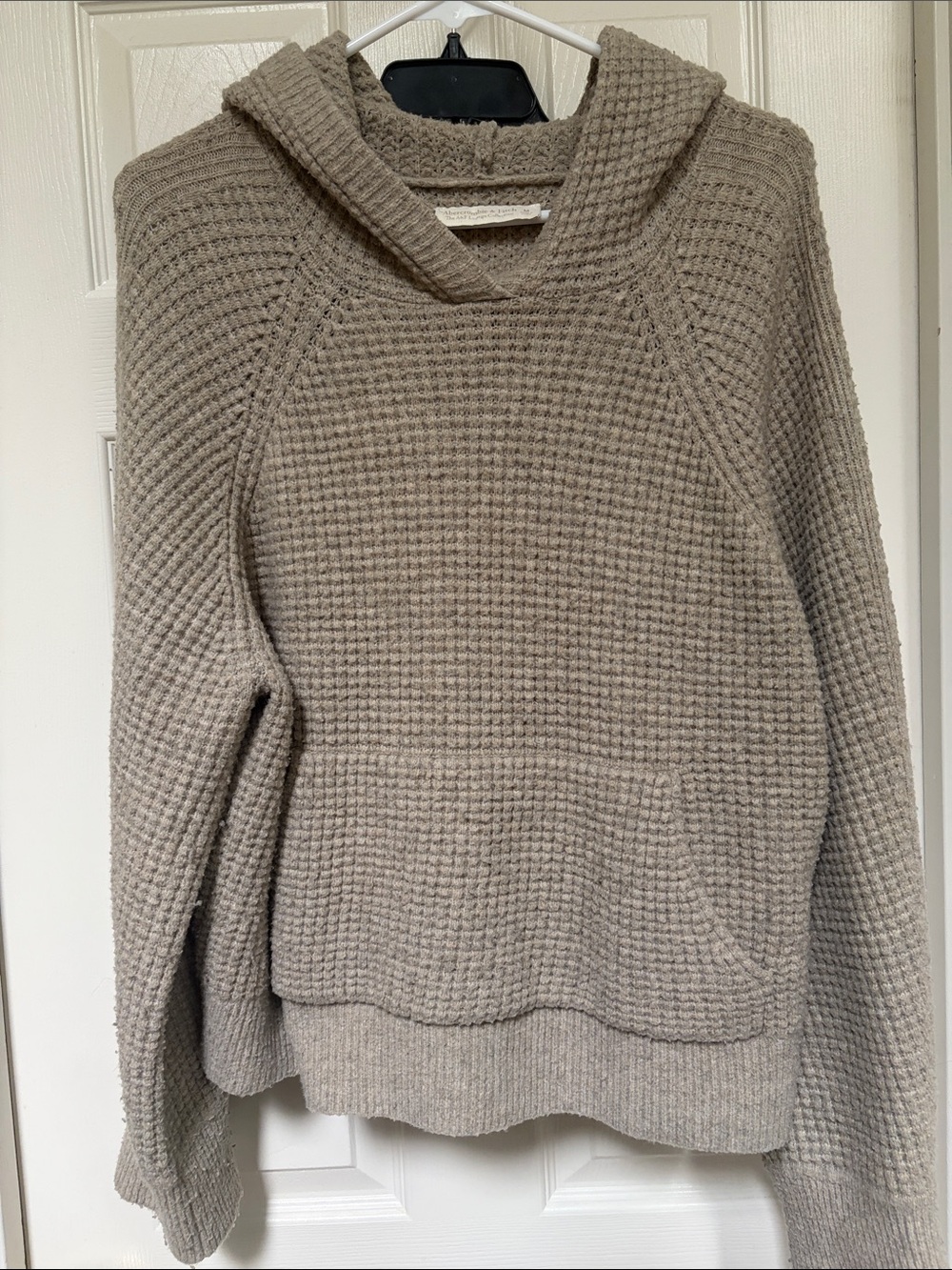 Abercrombie & Fitch Taupe Waffle-Knit Hooded Sweater